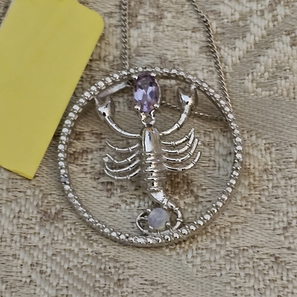 18 inch, Cancer~Crab Astrology Pendant, 925 Silver, Opal/Amethyst, NWT - Picture 1 of 7